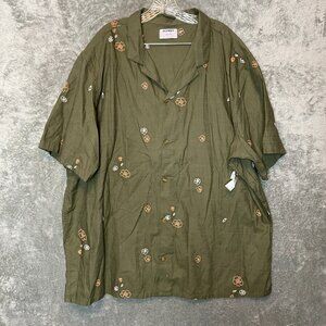 Old Navy Men Floral Embroidered Short Sleeve Outdoor Camp Shirt 2XL Tall Green